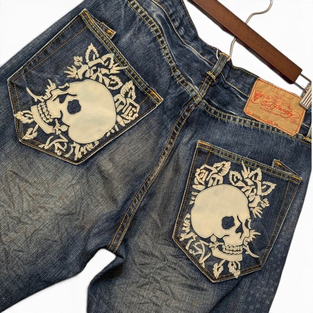 Ed Hardy Skull Jeans Men's 32x32 Dark Wash Y2K Denim